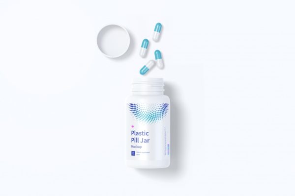 塑料药瓶包装设计顶视图样机 Plastic Pill Jar Mockup, Top View