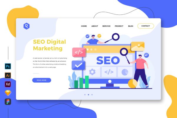 SEO数字营销-创意网站着陆页UI设计模板 SEO Digital Marketing – Web & Mobile Landing Page