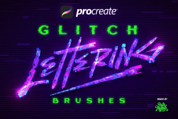 电视机信号故障特效Procreate文字笔刷 Procreate Glitch Lettering Brushes