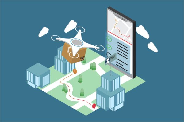 无人机交付主题物联网等距插画设计素材 Delivery with Drone – IoT Illustration