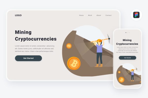 挖矿加密货币矢量插画素材 Mining Cryptocurrencies Illustration (Figma & SVG)