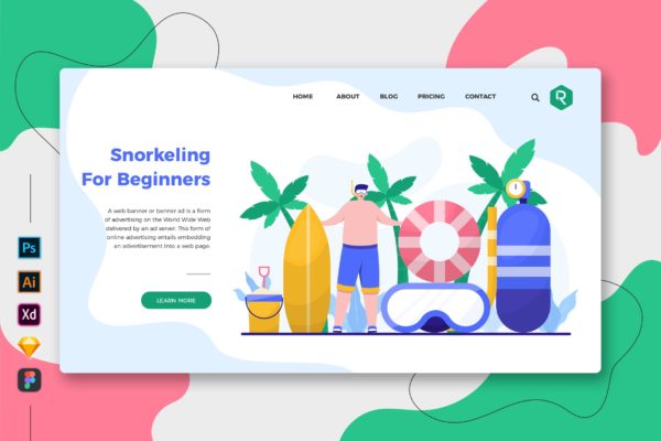 浮潜初学者-创意网站着陆页UI设计模板 Snorkeling For Beginner Web & Mobile Landing Page