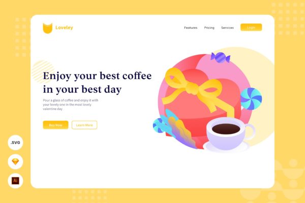 情人礼物主题网页头部插画设计素材 Valentine – Website Header – Illustration
