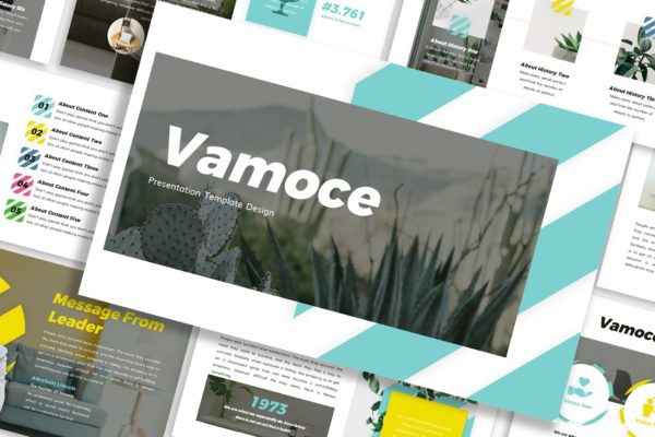 室内绿植介绍PowerPoint演示文稿模板 Vamoce – Business Template Prensentation