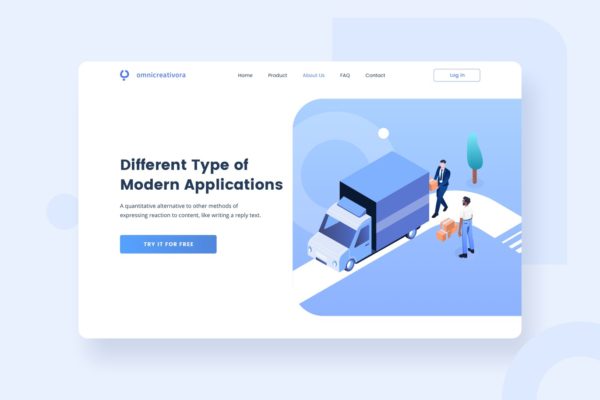 在线配送主题网站Header设计着陆页插画模板 Online Delivery Website Header Illustration