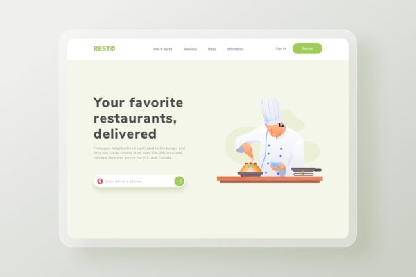 专业厨师主题网站着陆页设计矢量插画素材 Professional chef Landing Page Website Illustratio