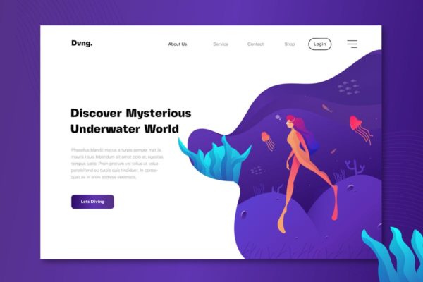 网站Banner&着陆页设计潜水主题概念插画素材 Diving – Banner & Landing Page