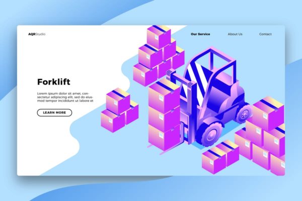 升降叉车主题网页Banner&着陆页插画设计模板 Forklift – Banner & Landing Page