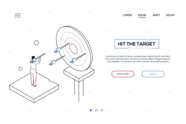 击中目标主题网页Banner设计等距矢量线性插画素材 Hit the target – linear isometric web banner
