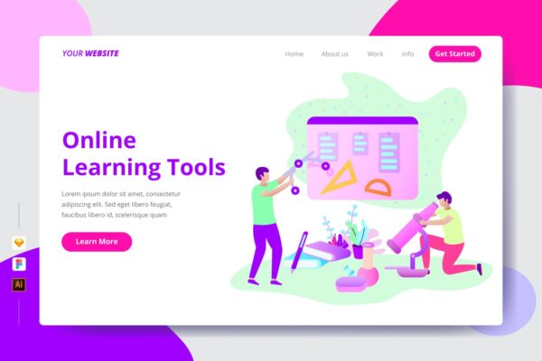 在线学习工具网站着陆页设计矢量插画 Online Learning Tools – Landing Page