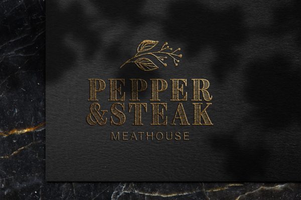 黑纸豪华浮雕金色Logo样机 Luxury embossed gold logo mockup on black paper