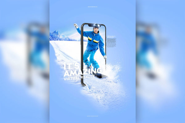 冬季滑雪运动VR虚拟现实应用宣传海报设计韩国素材