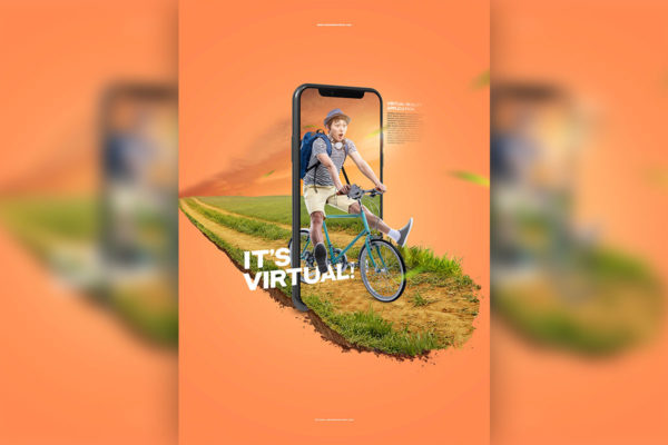 自行车旅行VR虚拟现实应用宣传海报设计韩国素材