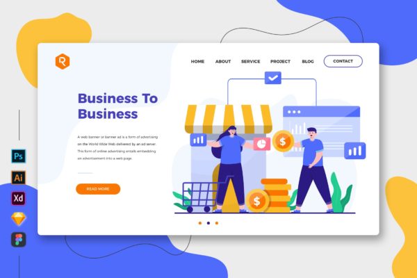 B2B商业模式-创意网站着陆页UI设计模板 Business To Business – Web & Mobile Landing Page