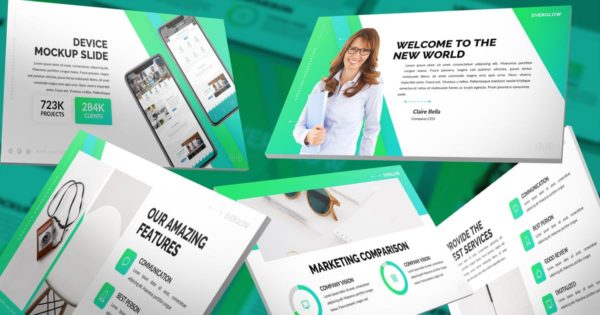 渐变绿主题创意代理商Keynote幻灯片模板下载 Everglow – Gradient Keynote Template