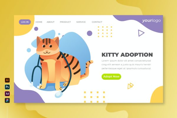 小猫动物收养主题网站着陆页矢量插画 Kitty Adoption – Vector Landing Page