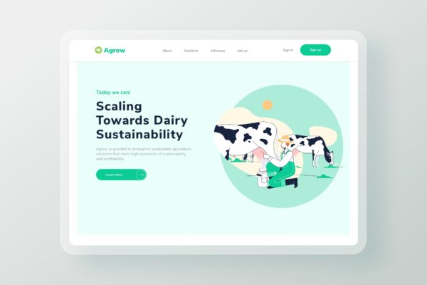 奶牛牧场主题网站设计矢量插画素材 Cow Farm Commodity Landing Page Header