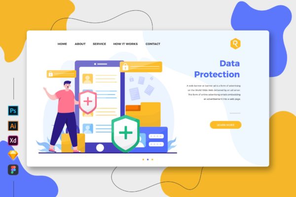 数据保护-创意网站着陆页UI设计模板 Data Protection – Web & Mobile Landing Page