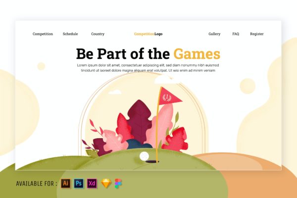 高尔夫球场主题Web网页插画设计素材 Golf Course – Web Illustration