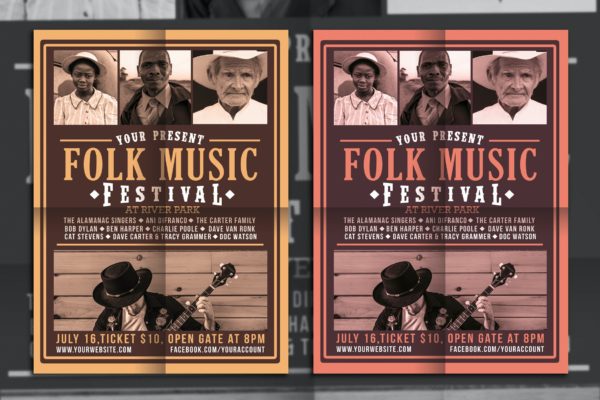 民间音乐节宣传单设计模板 Folk Music Festival