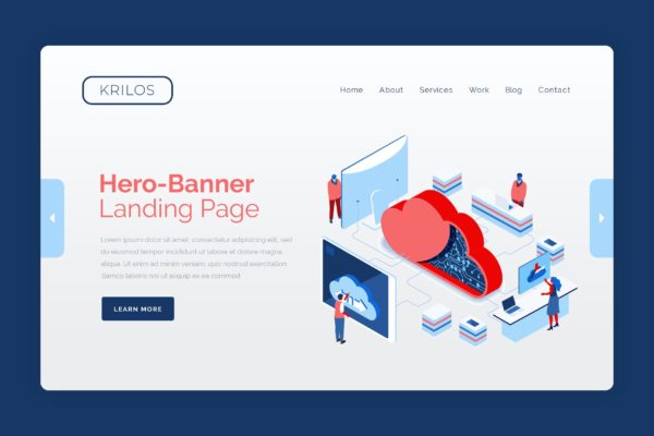 云数据管理主题网站Banner图设计PSD模板 Krilos – Hero Banner Template