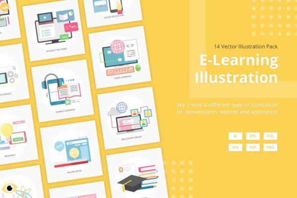 网络电子教育主题矢量插画 E-Learning Vector Illustration