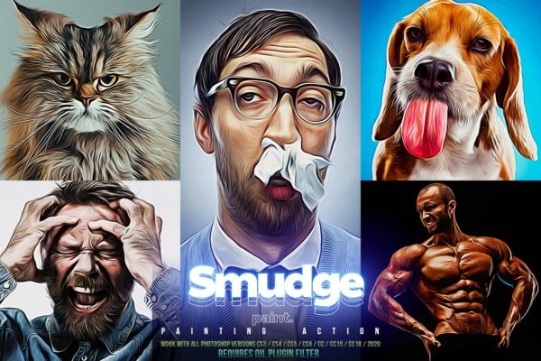 美式卡通绘画效果照片特效PS动作 Smudge Painting Photoshop