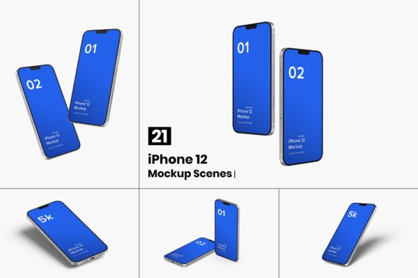 21款不同角度设计iPhone 12实体屏幕样机 iPhone 12 Mockup (Concept) – 21 Mockups Scenes