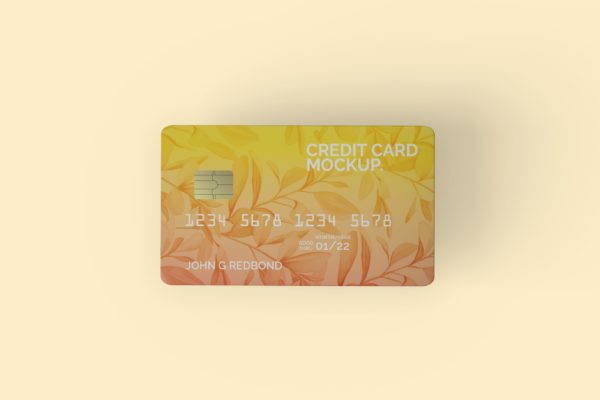 俯视图视角预览信用卡外观设计样机 Top View Credit Card Mockup