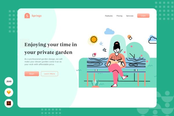 阅读时光主题网页头部插画设计素材 Enjoying Time – Website Header – Illustration