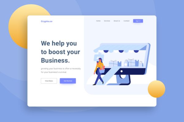 网上商城主题网站Header设计着陆页插画模板 Online Store Website Header Illustration