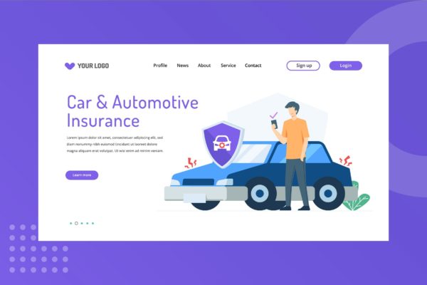 汽车&汽车保险主题网站着陆页设计插画模板 Car and aotomotive insurance Landing Page