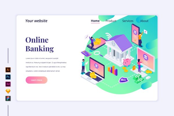网上银行主题网站页面设计等距概念插画v3 Agnytemp – Online Banking Isometric v3