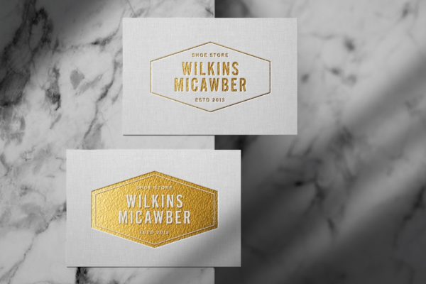 亚麻纸凹印金色Logo设计样机 Debossed Gold Logo Mockup on Linen Paper