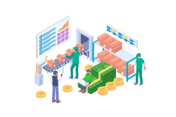 生产成本主题矢量等距概念插画 Production Cost Isometric Vector