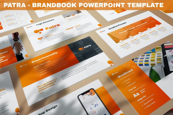橙色主题品牌手册Powerpoint幻灯片模板 Patra – BrandBook Powerpoint Template