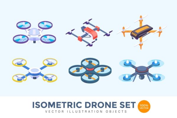 无人机主题矢量等距概念插画集 Isometric Drone Vector Set Illustration