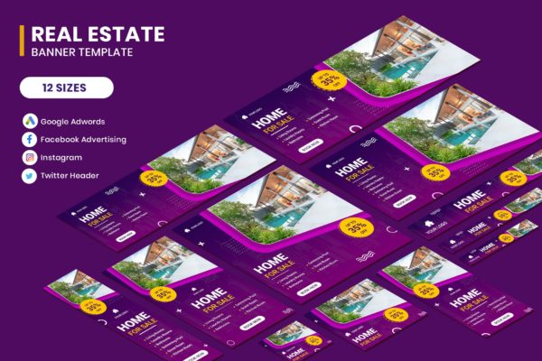房地产租赁多平台广告Banner设计模板 Real Estate Google Adwords Template