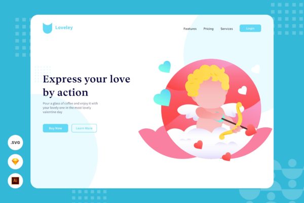 丘比特爱神主题网页头部插画设计素材 Express Love – Website Header – Illustration