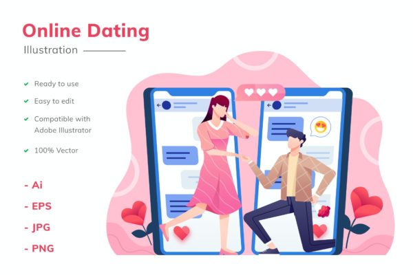 网上约会主题矢量插画设计素材 Online Dating Illustration