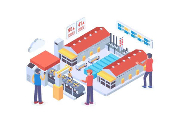 现代工业生产主题矢量等距概念插画 Modern Industry Production Isometric Vector