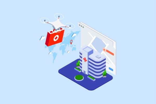无人机交付主题2.5D等距插画矢量素材v2 Drones Delivery Isometric Illustration – T2