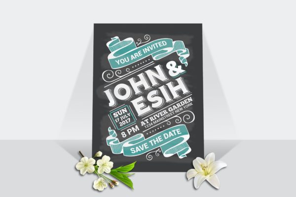 婚礼请柬海报传单设计模板 Wedding Invitation