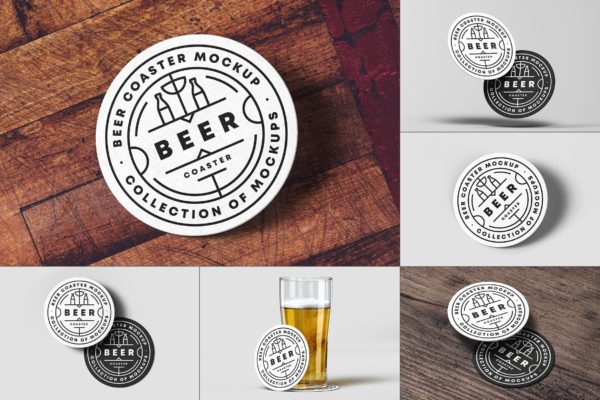 极简主义简约清新风啤酒杯垫模型样板 Beer Coaster Mock-up
