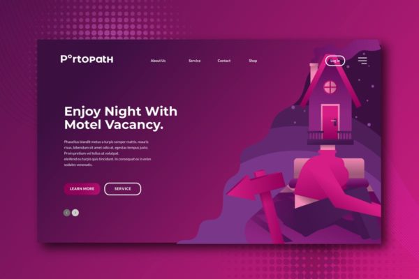 网站Banner&着陆页设计家庭汽车旅馆主题概念插画素材 Home Motel Banner & Landing Page Concepts