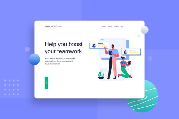合作伙伴评分主题网站着陆页设计矢量插画 Give rating to partner landing page Illustration