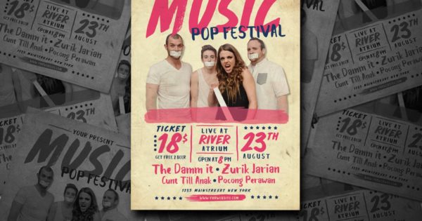 流行音乐节宣传单模板下载 Pop Music Festival