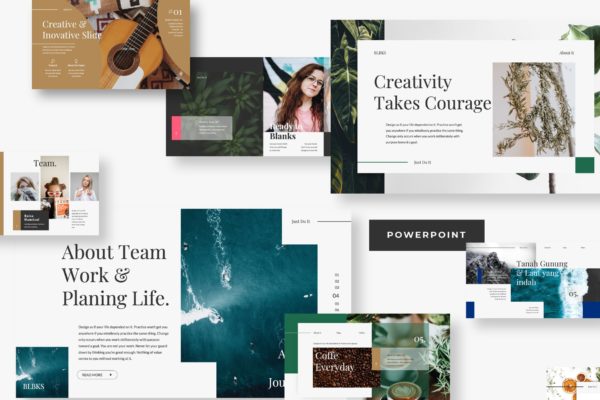 绿植休闲个性化独特背景PPT模板 BLNKS Powerpoint Template