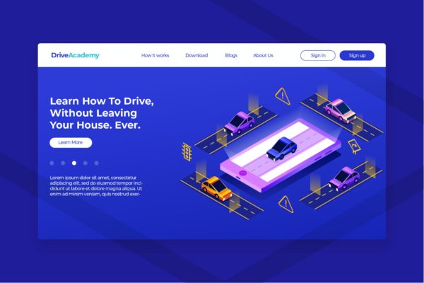 驾校主题插画网站Banner&着陆页设计模板 Driving School – Banner & Landing Page