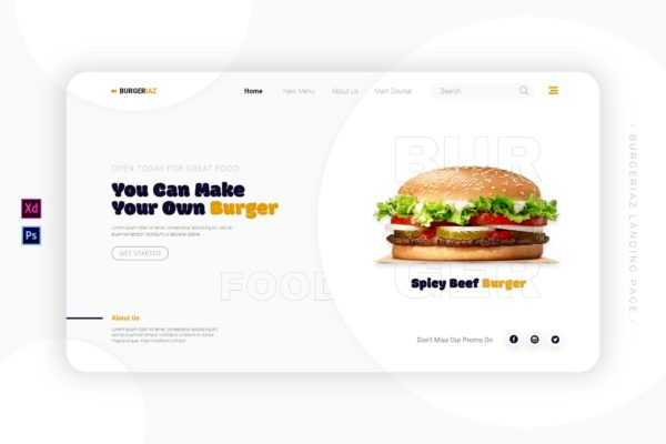 汉堡包主题网站着陆页设计矢量插画素材 Burgeriaz | Landing Page